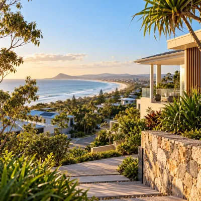 Elevated Sunshine Coast neighbourhood overlooking the coastline and hinterland, representing the lifestyle, scenery and residential appeal of the best suburbs to live