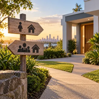 Two property-buying paths leading toward a modern Queensland home, representing the choice between buying independently or using a buyers agent.