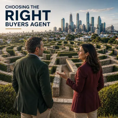 Experienced buyers agent helping a property investor navigate a maze of property choices, symbolising strategic investment guidance in Australia.