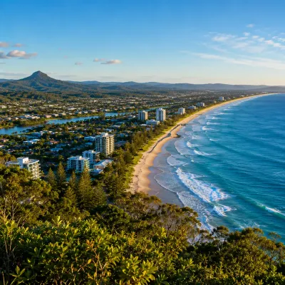 Panoramic Sunshine Coast coastline view showcasing beachfront communities, natural landscapes, lifestyle appeal, and strong regional growth driving property market performance.