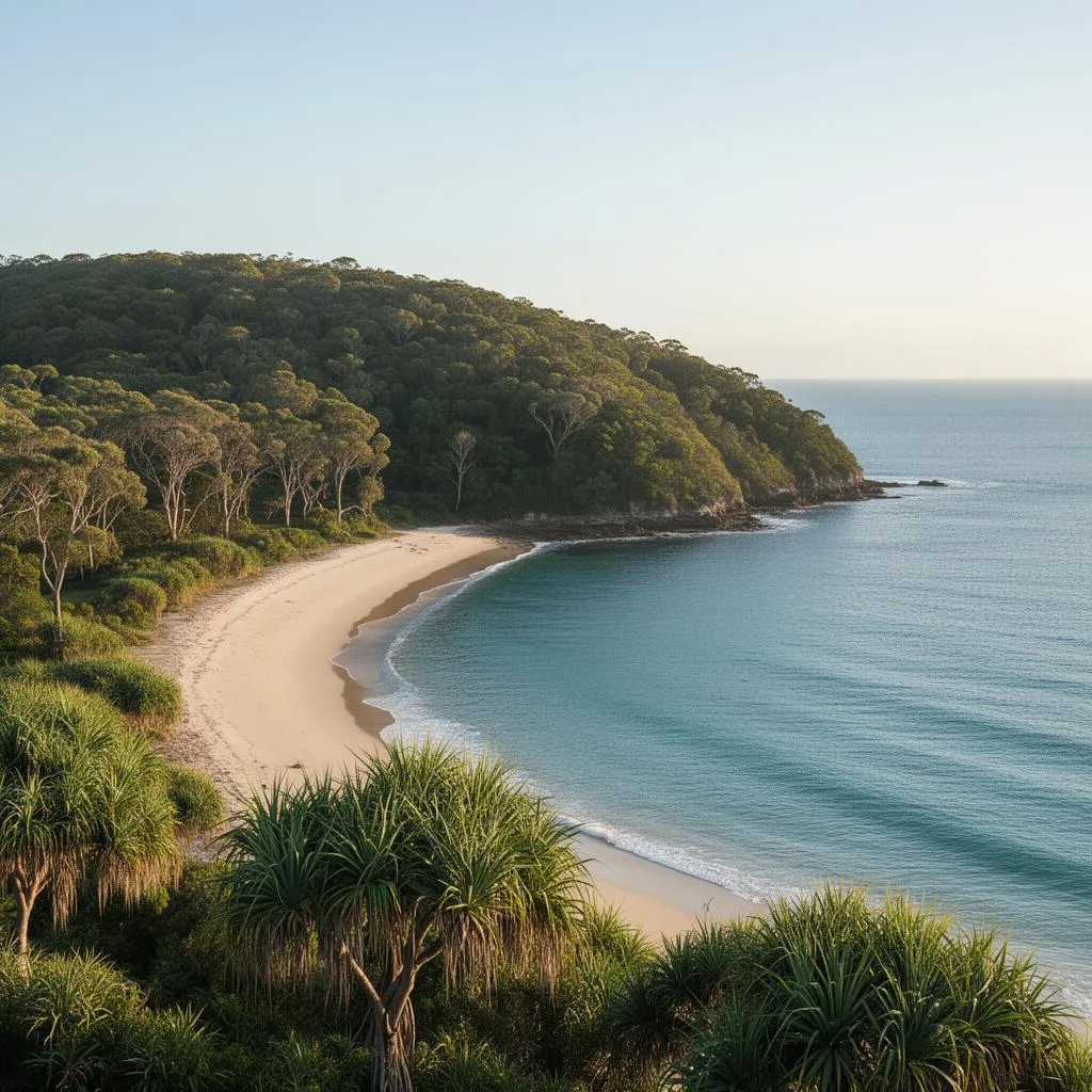 Sheltered Sunshine Coast beach with bushland headland and calm turquoise water